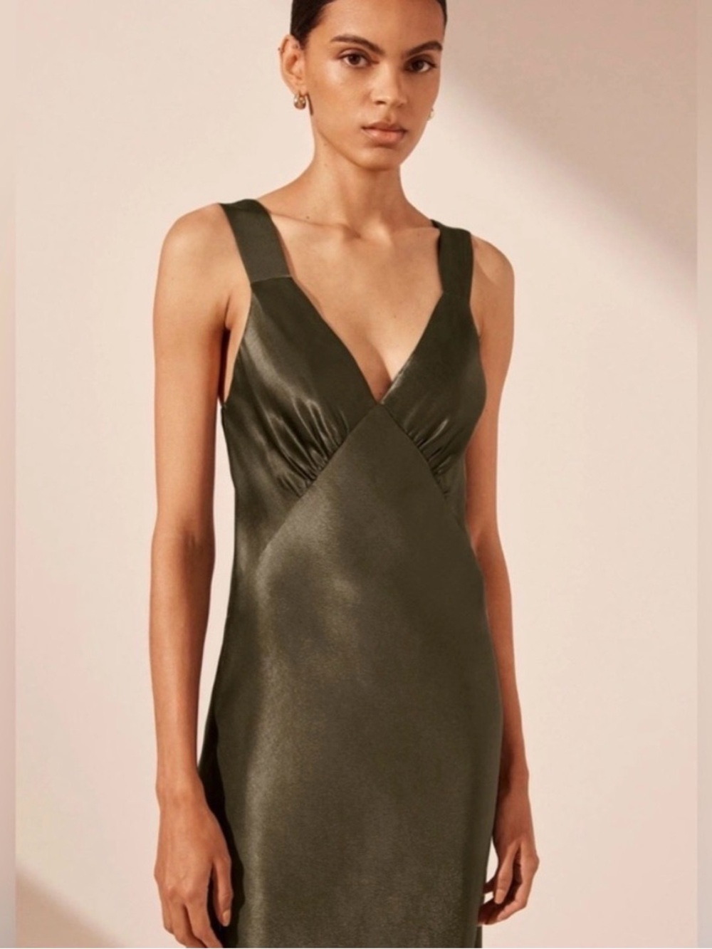 Shona Joy La Lune Plunged Midi Dress — Forest Green Satin